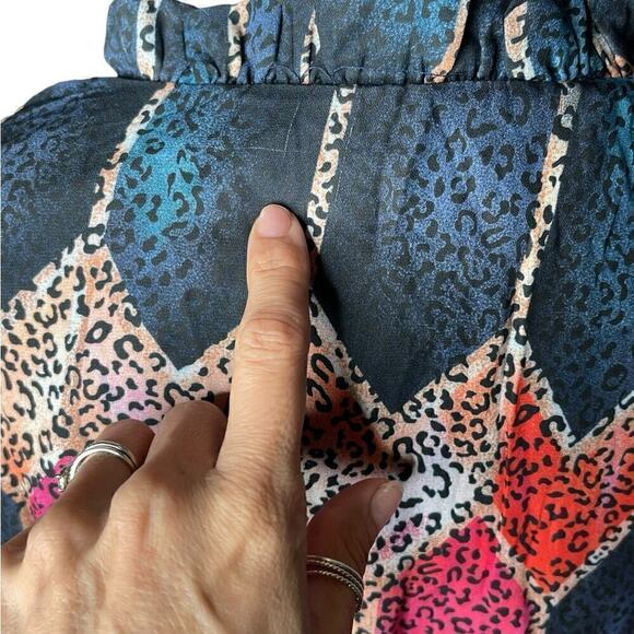 Mulla Long Sleeve Multicolor Animal Print Mini tiered Dress Medium Pink & Blue - Picture 12 of 15